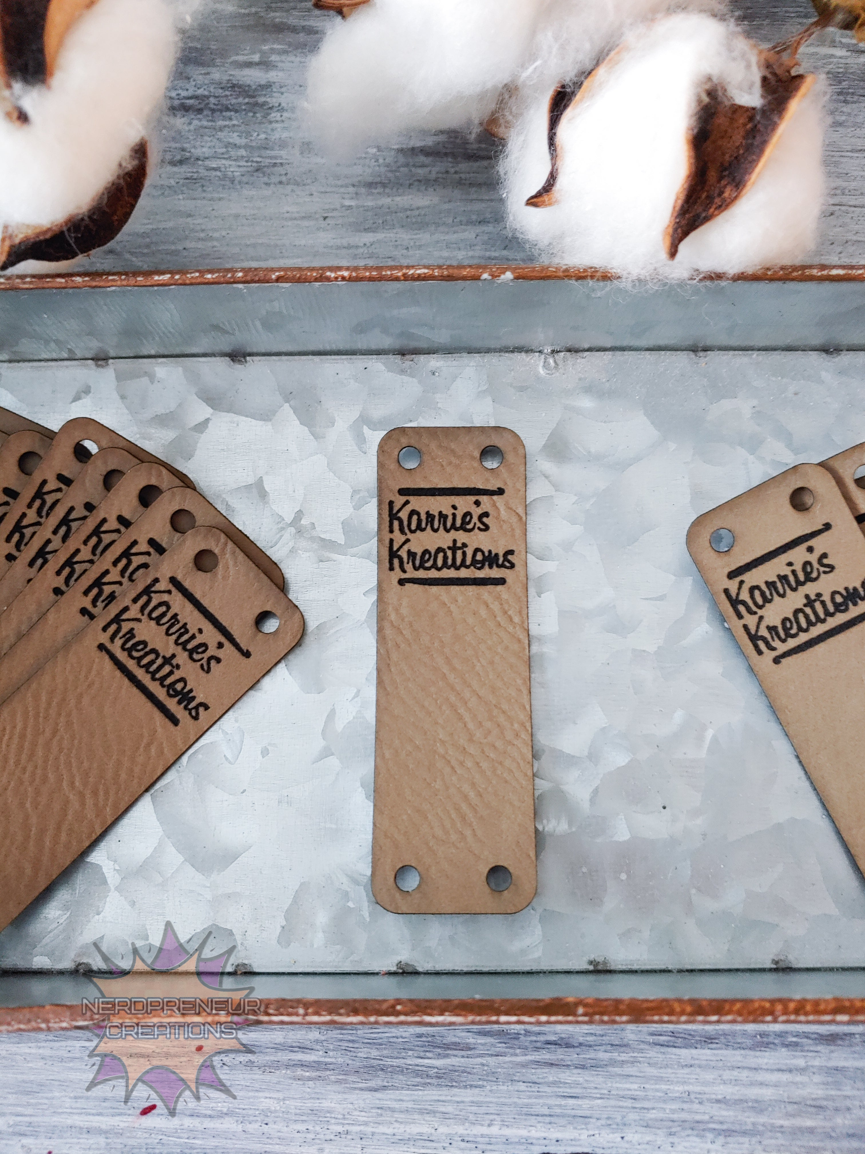 BULK Custom Sew-On Fold-Over Vegan Faux Leather Tags | Personalized Branding Tags for Crochet, Knitwear & Handmade Items