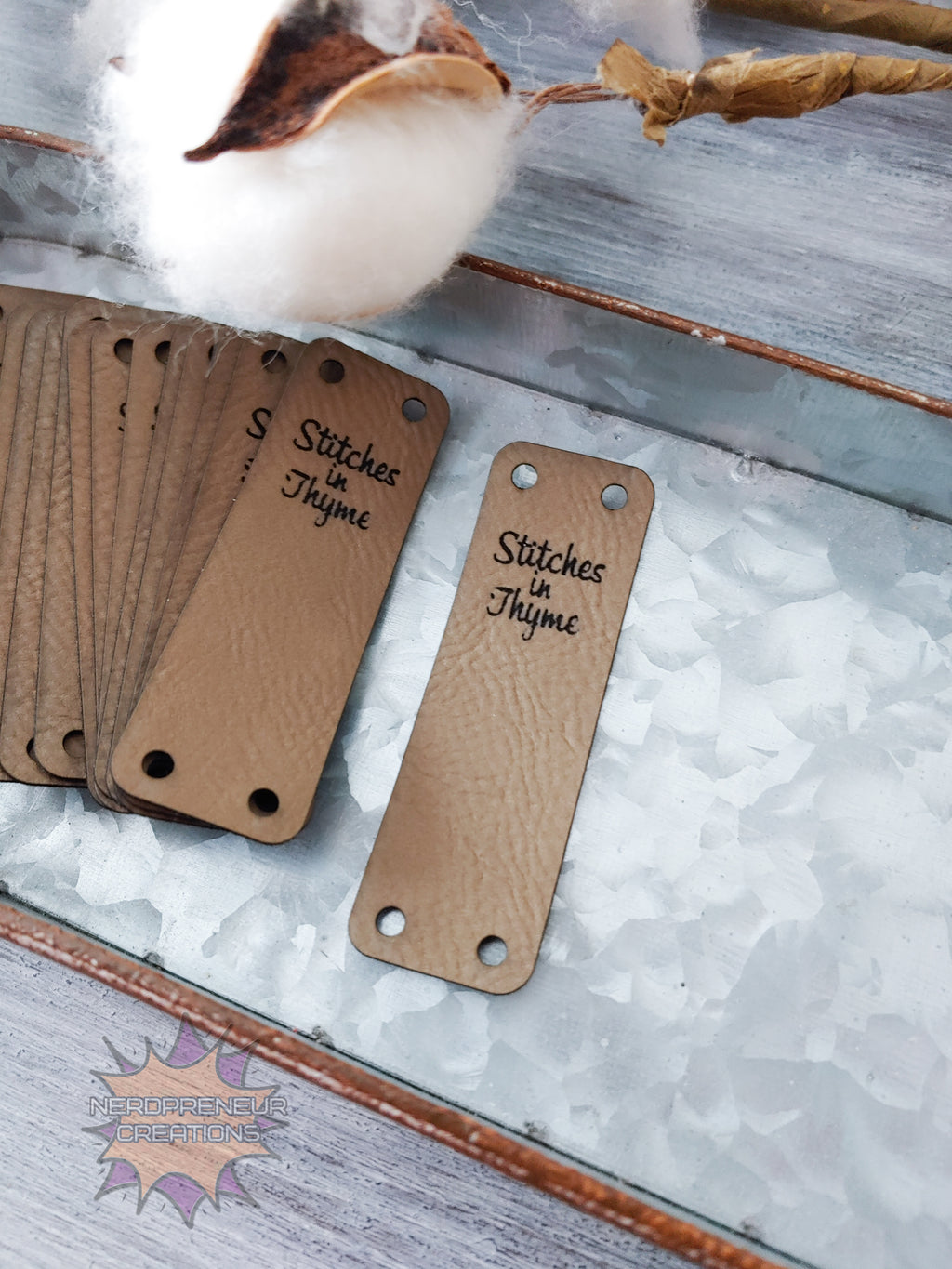 BULK Custom Sew-On Fold-Over Vegan Faux Leather Tags | Personalized Branding Tags for Crochet, Knitwear & Handmade Items