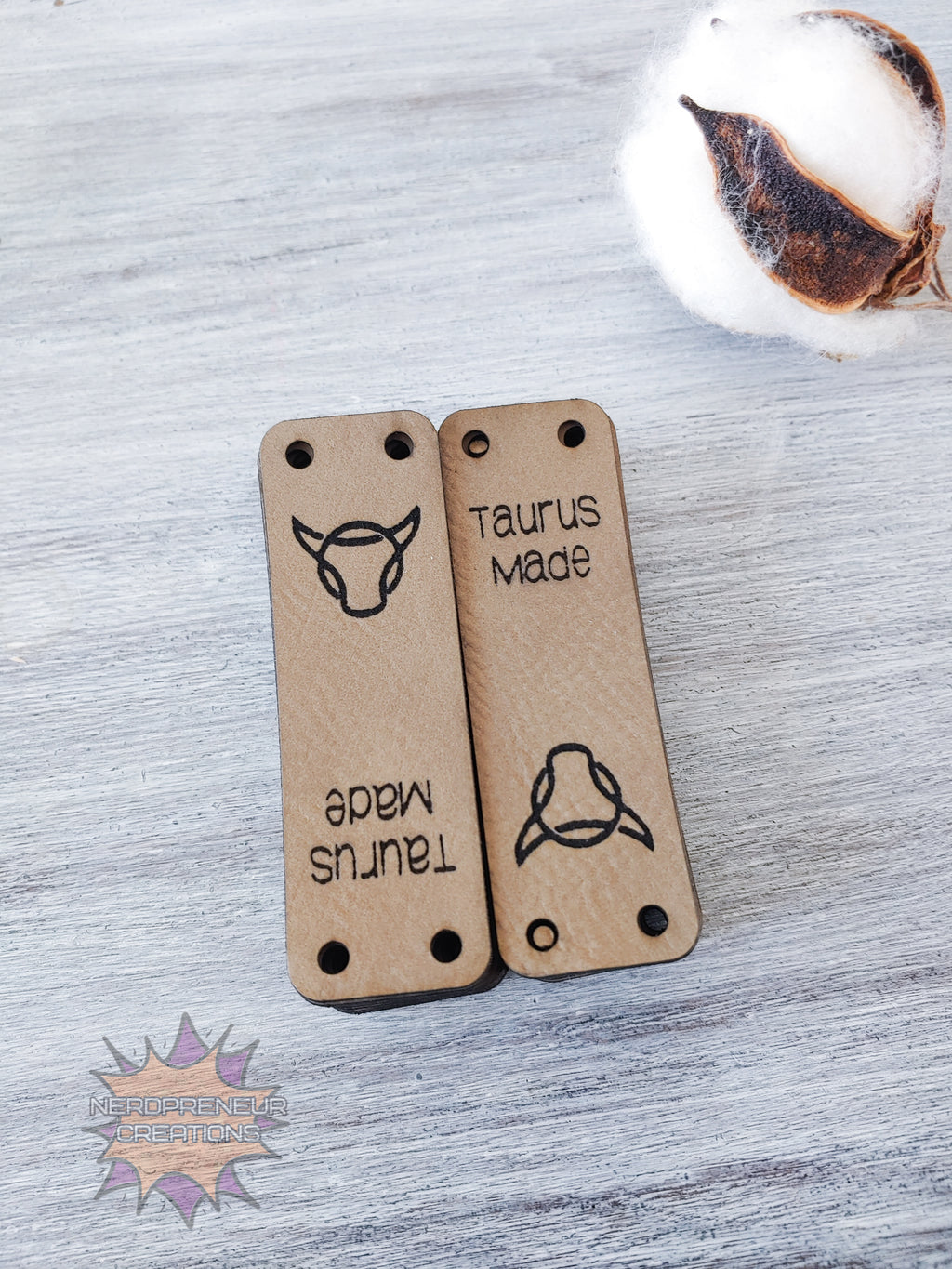 BULK Custom Sew-On Fold-Over Vegan Faux Leather Tags | Personalized Branding Tags for Crochet, Knitwear & Handmade Items