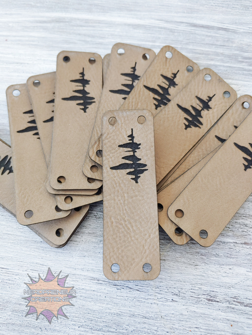 BULK Custom Sew-On Fold-Over Vegan Faux Leather Tags | Personalized Branding Tags for Crochet, Knitwear & Handmade Items