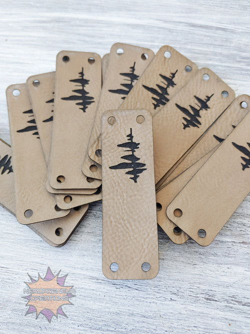 Faux leather fold over sew on tag