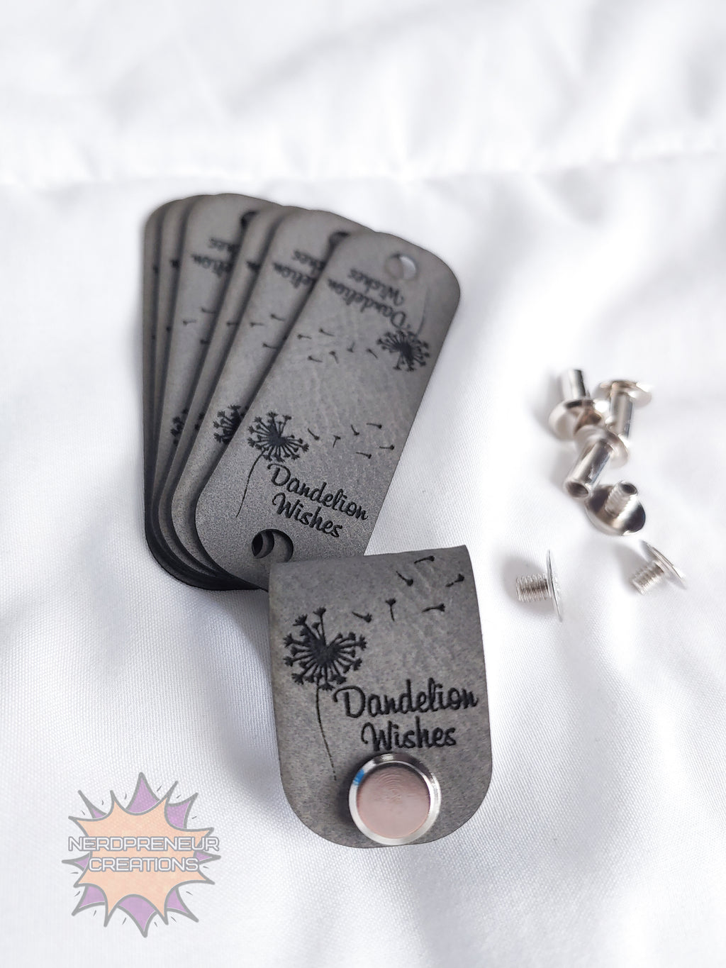 BULK 3x0.85 inch Custom Fold-Over Vegan Faux Leather Tags with Chicago Screw Option | Personalized No-Sew Branding Tags for Crochet, Knitwear & Handmade Items