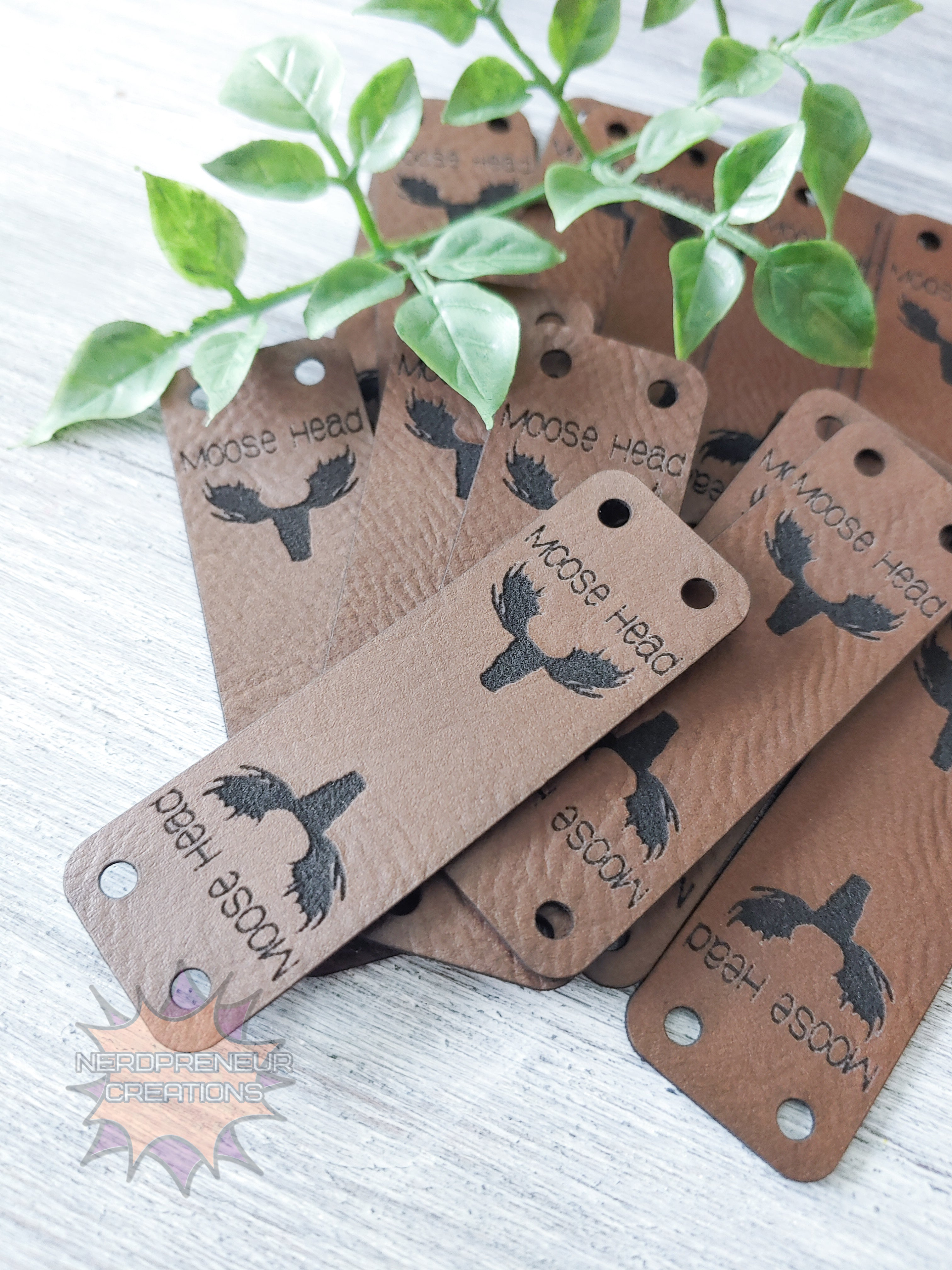 BULK Custom Sew-On Fold-Over Vegan Faux Leather Tags | Personalized Branding Tags for Crochet, Knitwear & Handmade Items