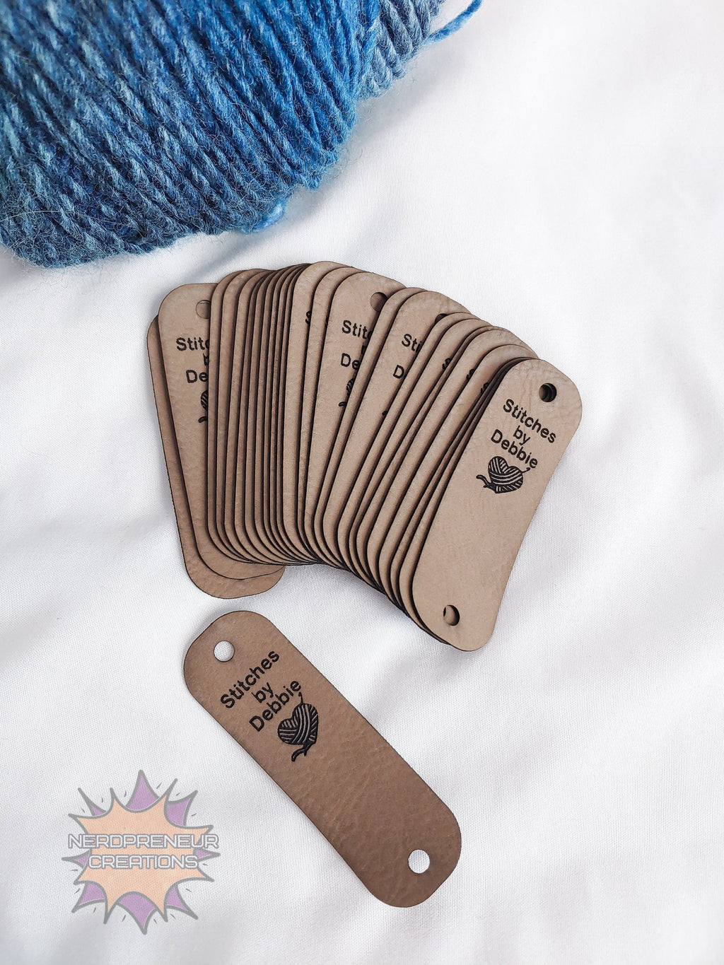 Custom Fold-Over Vegan Faux Leather Tags with Chicago Screw Option | Personalized No-Sew Branding Tags for Crochet, Knitwear & Handmade Items