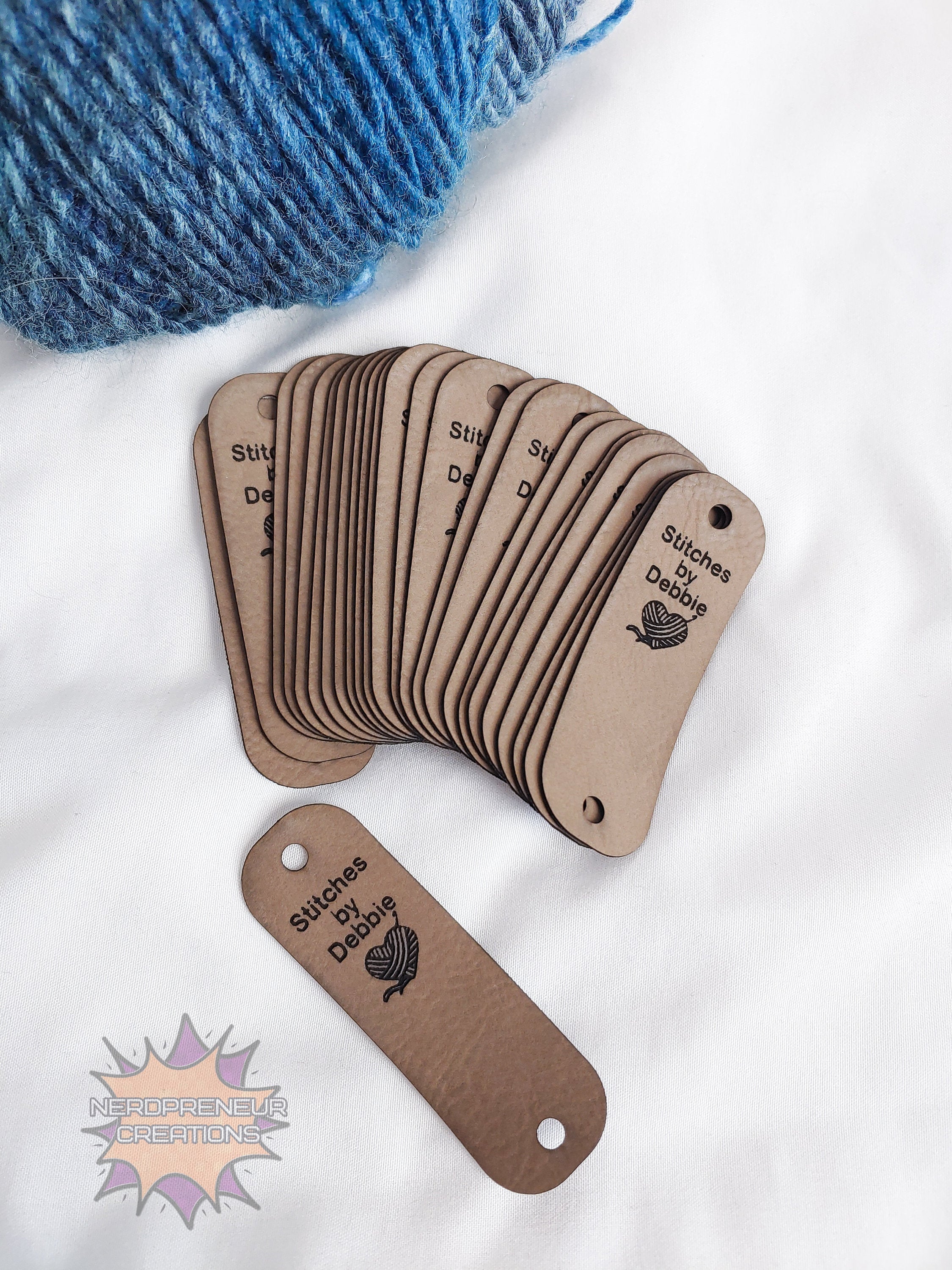 Custom Fold-Over Vegan Faux Leather Tags with Chicago Screw Option | Personalized No-Sew Branding Tags for Crochet, Knitwear & Handmade Items