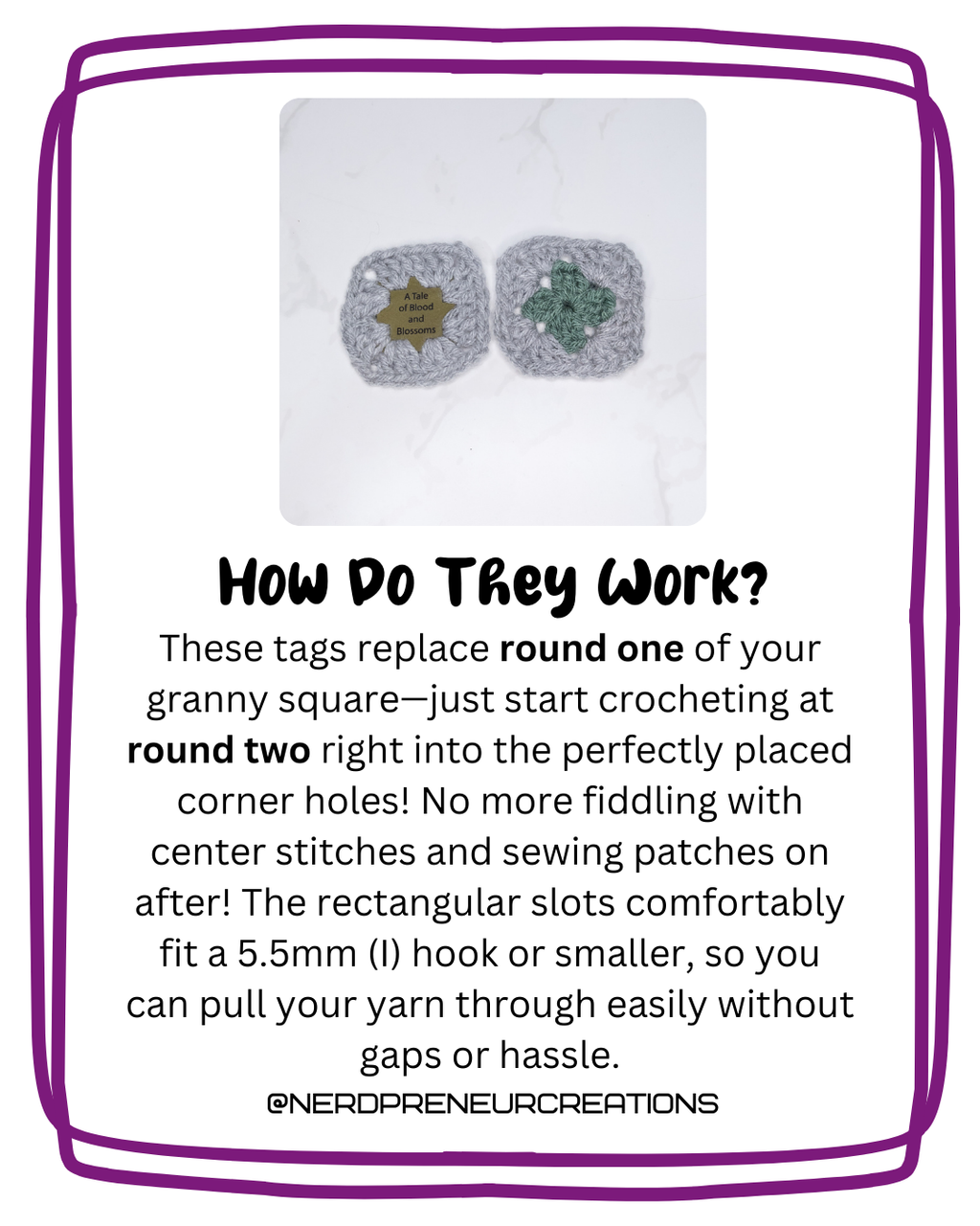 Bookish Granny Square Starter Tags – Faux Leather Round 1 Replacement for Crochet Squares