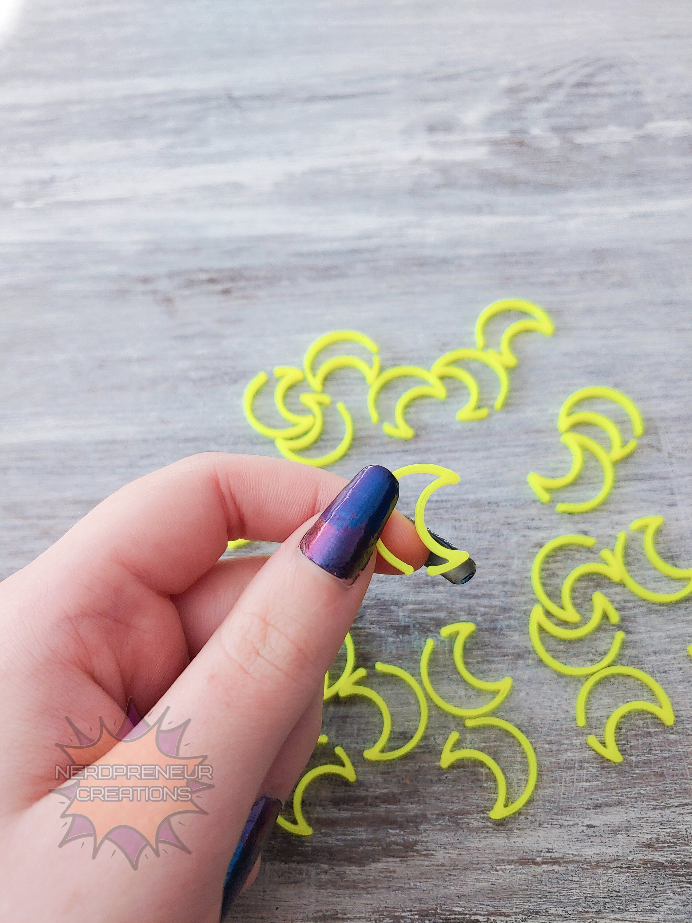 Crescent Moon 3D Printed Stitch Marker - 12 Pack | Eco-Friendly Biodegradable PLA Knitting & Crochet Accessory