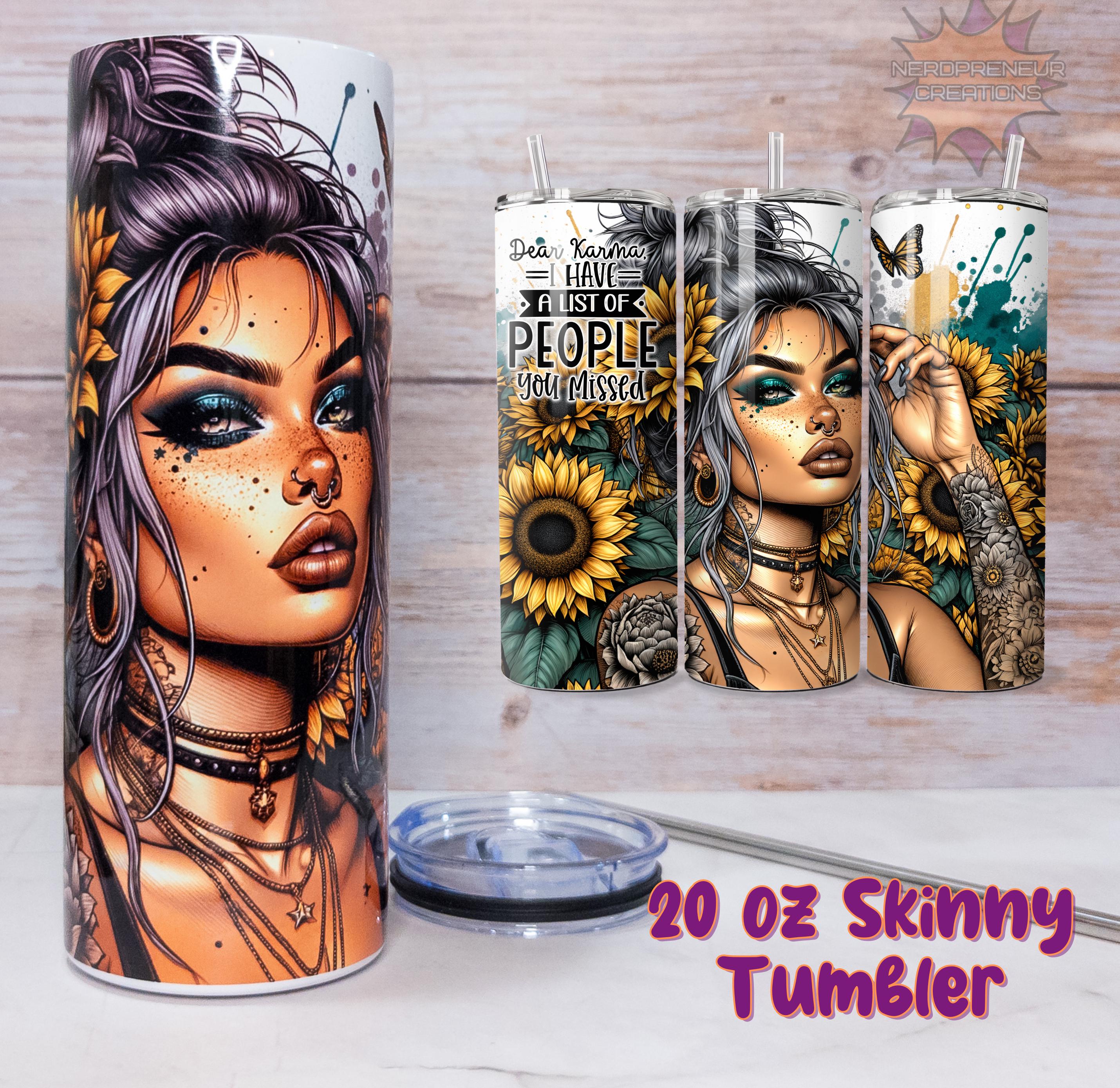 Dear Karma 20oz Skinny Sublimated Tumbler with Lid & Straw | Double-Walled Stainless Steel Drinkware