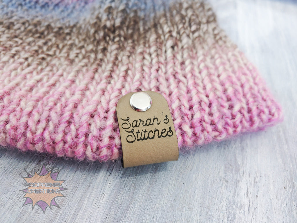 Custom Fold-Over Vegan Faux Leather Tags with Chicago Screw Option | Personalized No-Sew Branding Tags for Crochet, Knitwear & Handmade Items