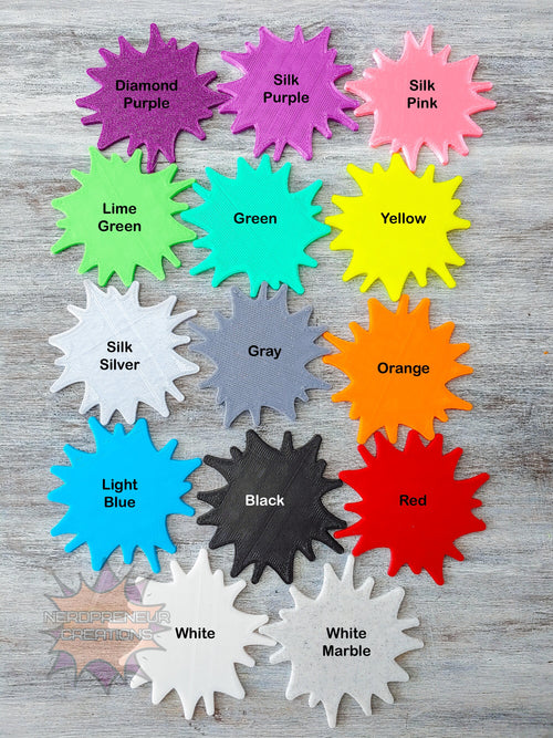 Color swatches labeled with names on a wooden surface
