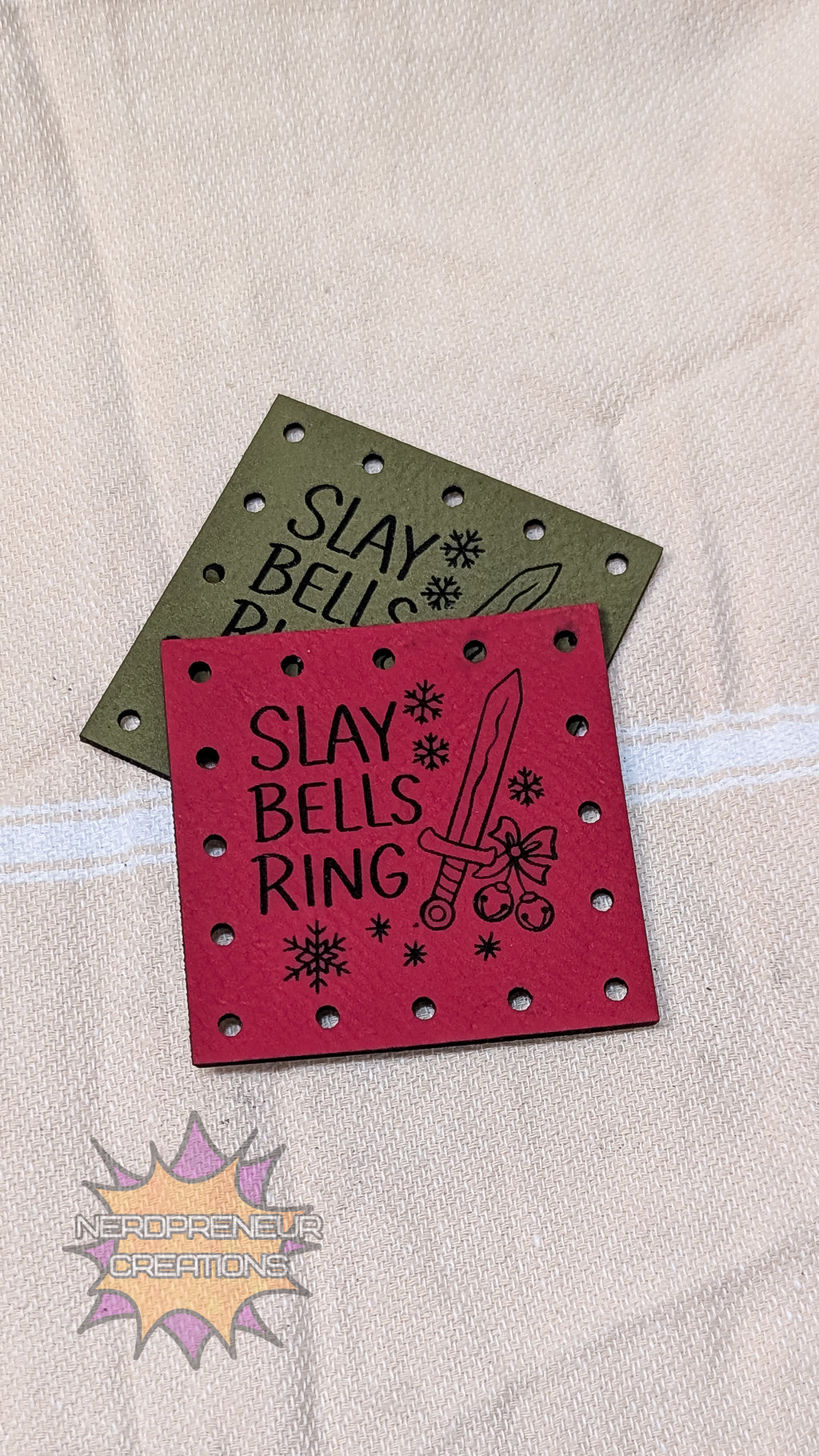 Merry Questmas Sew-On Faux Leather Patch Pack | Nerdy Christmas Crochet & Knitwear Patches (Set of 3)