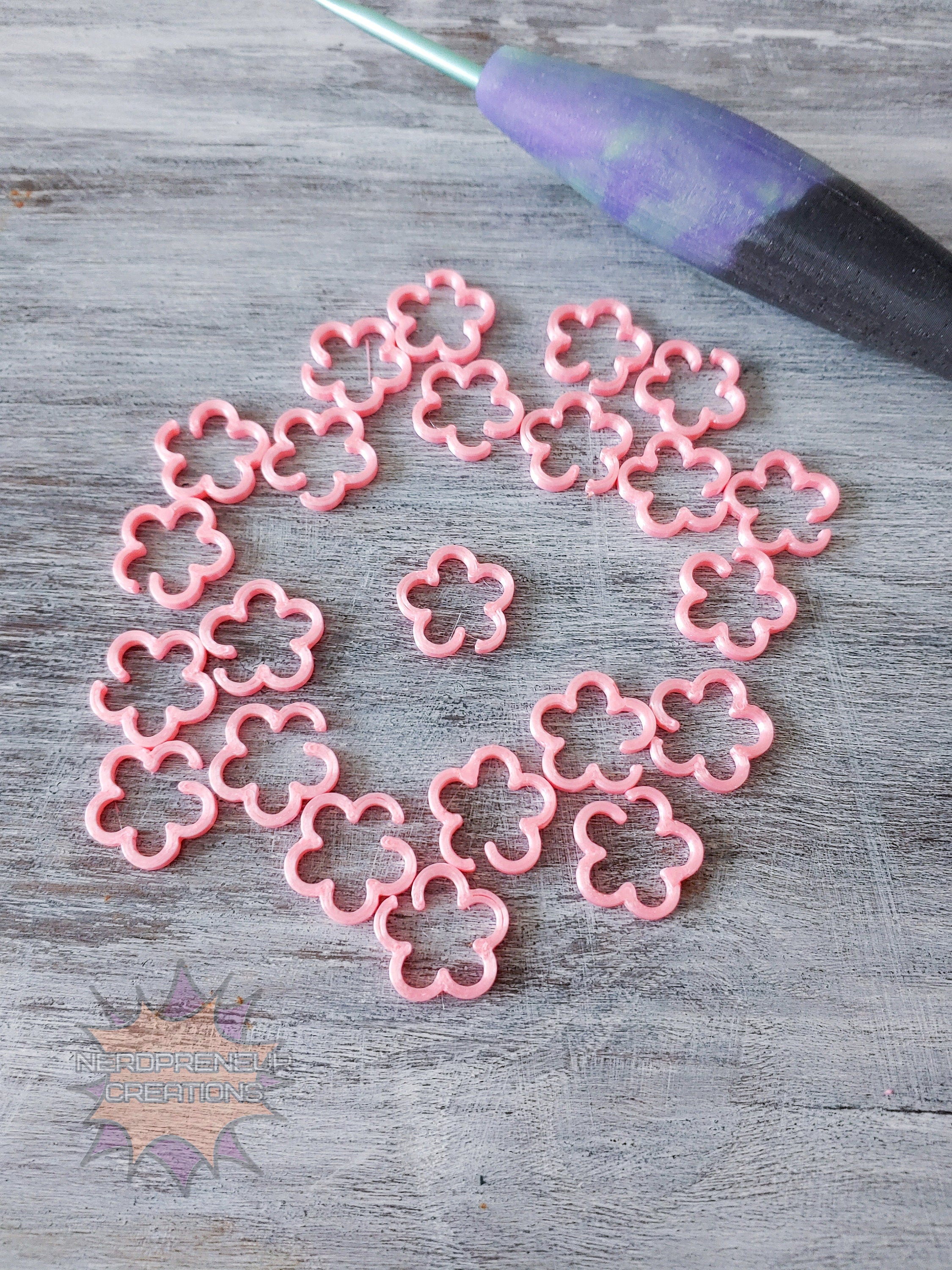 Flower 3D Printed Stitch Marker - 12 Pack | Eco-Friendly Biodegradable PLA Knitting & Crochet Accessory