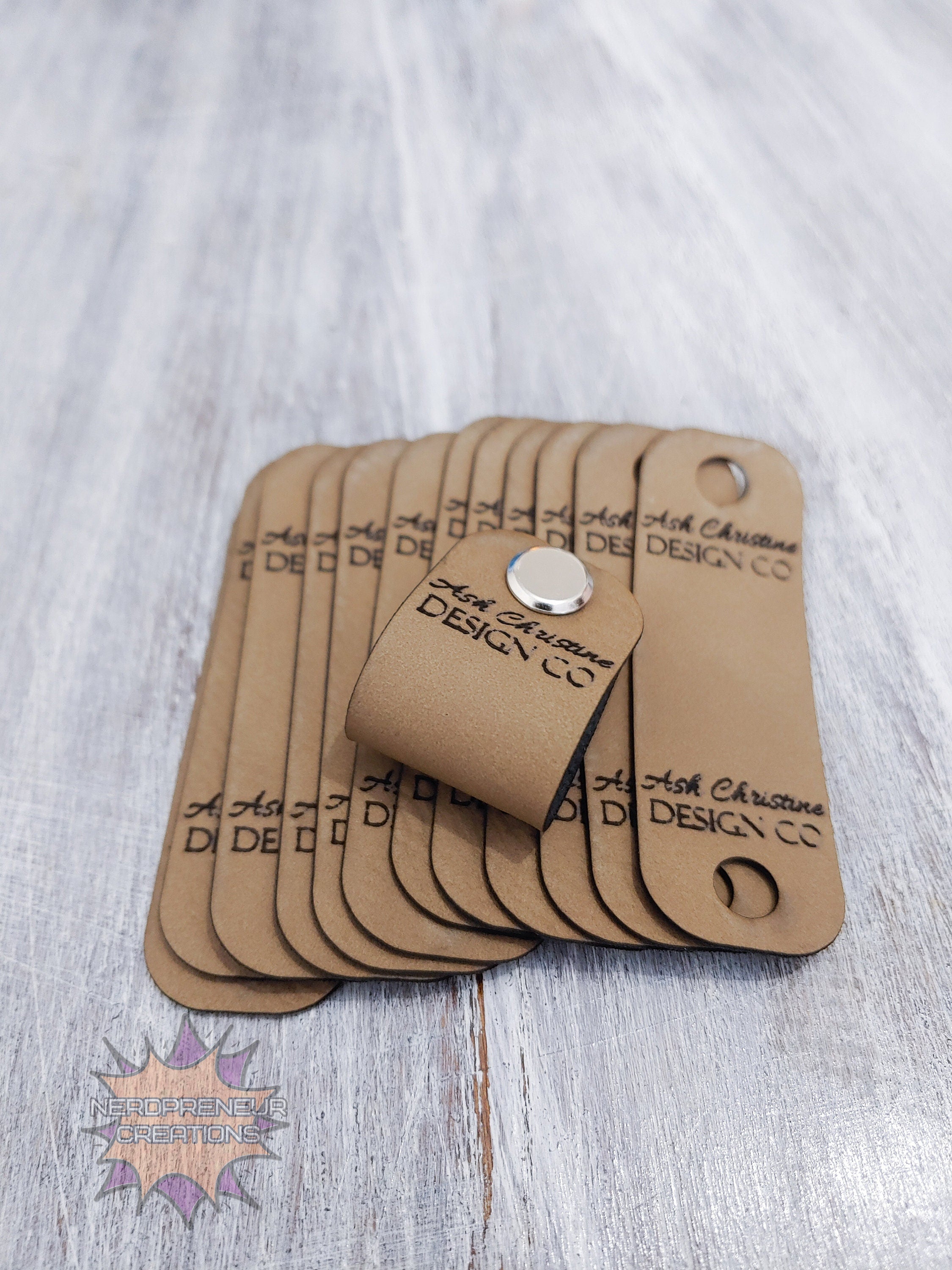 Custom Fold-Over Vegan Faux Leather Tags with Chicago Screw Option | Personalized No-Sew Branding Tags for Crochet, Knitwear & Handmade Items