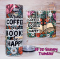 Colorful tumbler with motivational quote on a wooden background