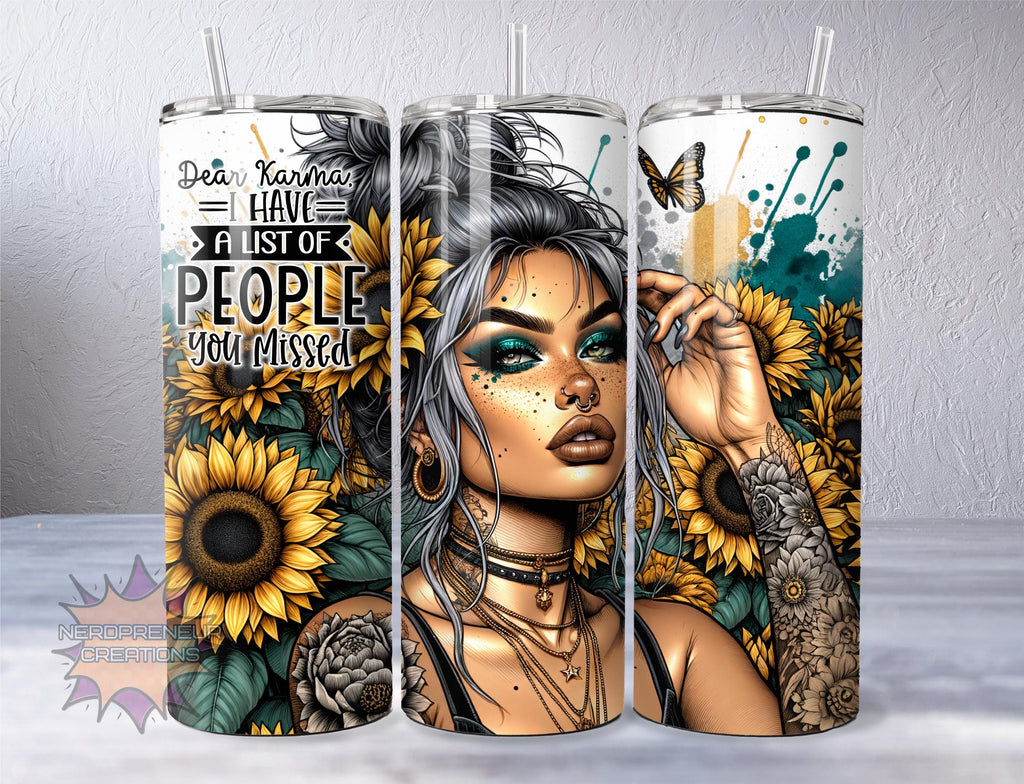 Dear Karma 20oz Skinny Sublimated Tumbler with Lid & Straw | Double-Walled Stainless Steel Drinkware