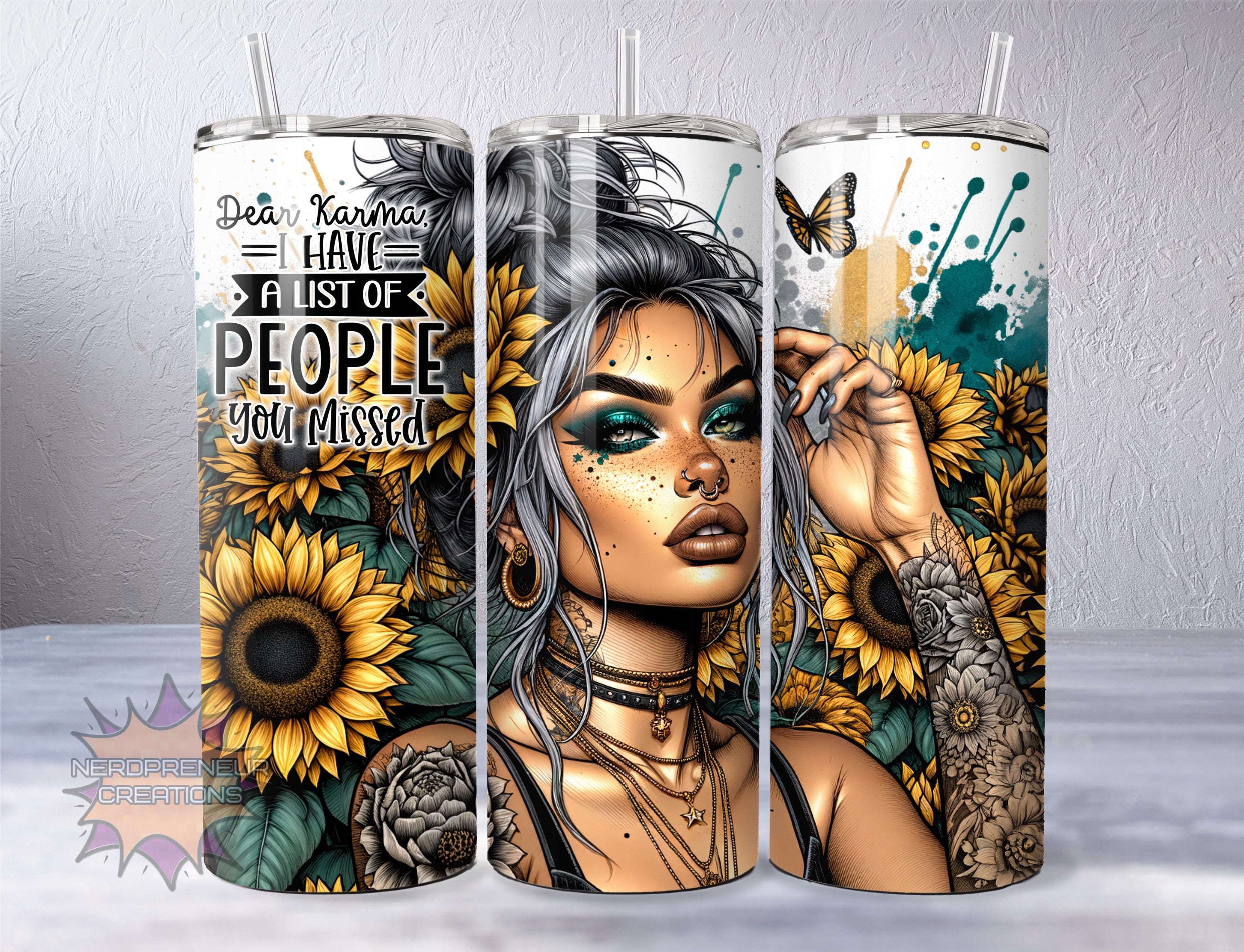 Dear Karma 20oz Skinny Sublimated Tumbler with Lid & Straw | Double-Walled Stainless Steel Drinkware