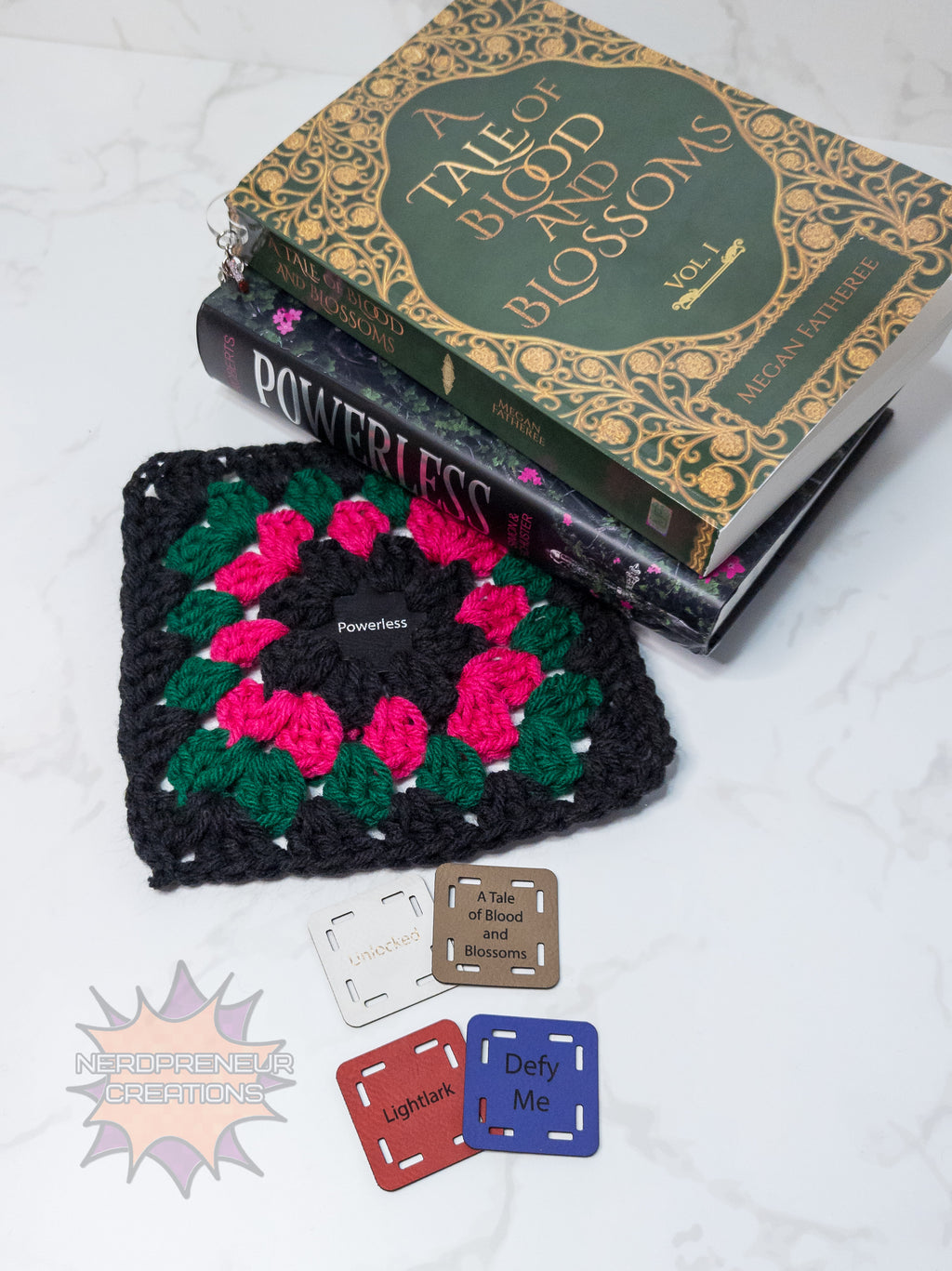 Bookish Granny Square Starter Tags – Faux Leather Round 1 Replacement for Crochet Squares