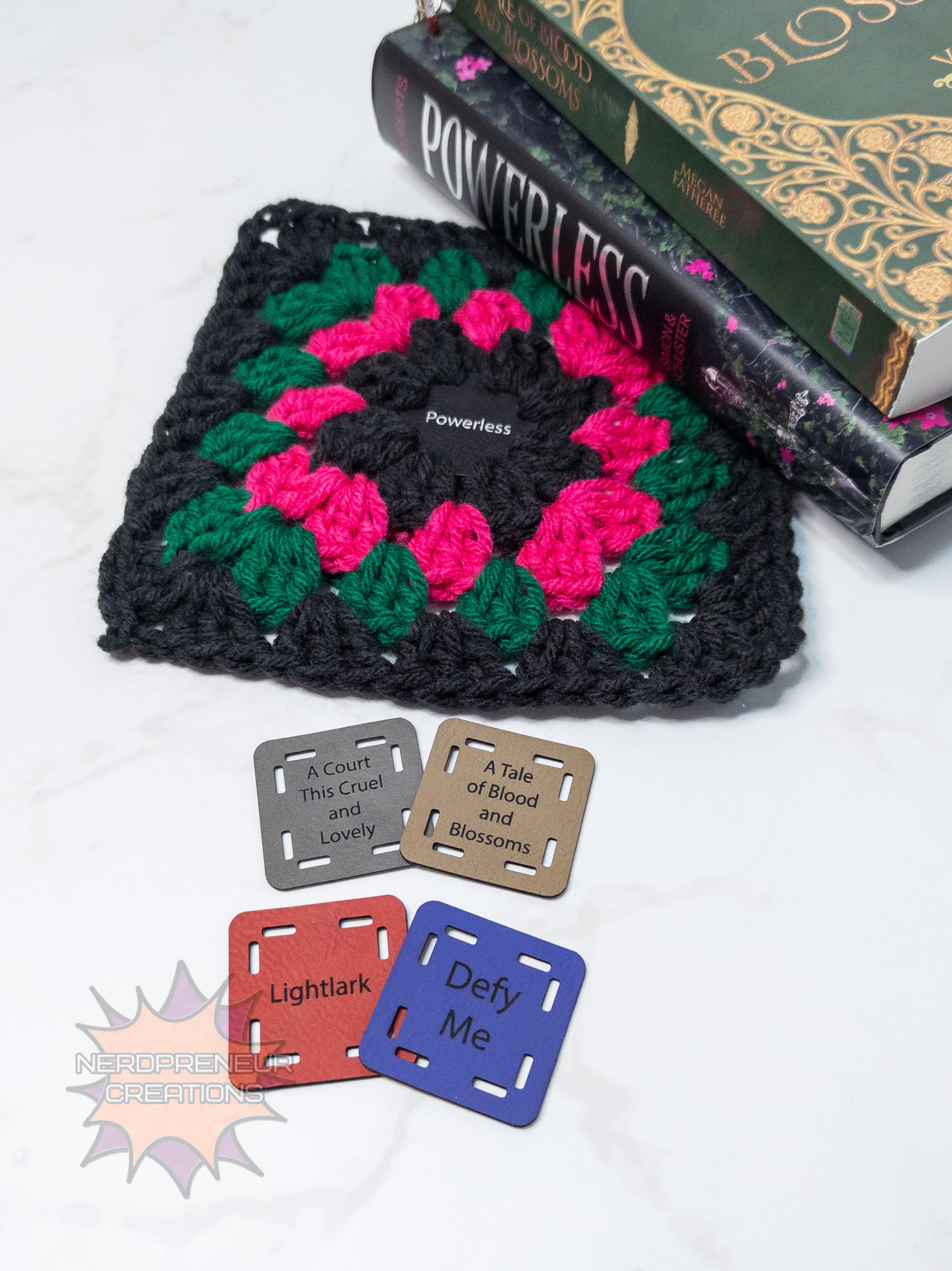 Bookish Granny Square Starter Tags – Faux Leather Round 1 Replacement for Crochet Squares