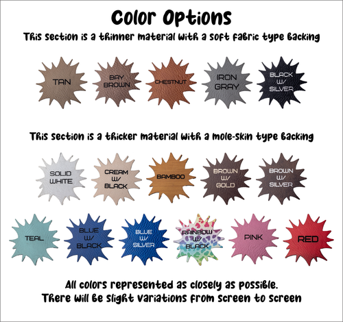 Color swatch chart with various fabric color options on a white background